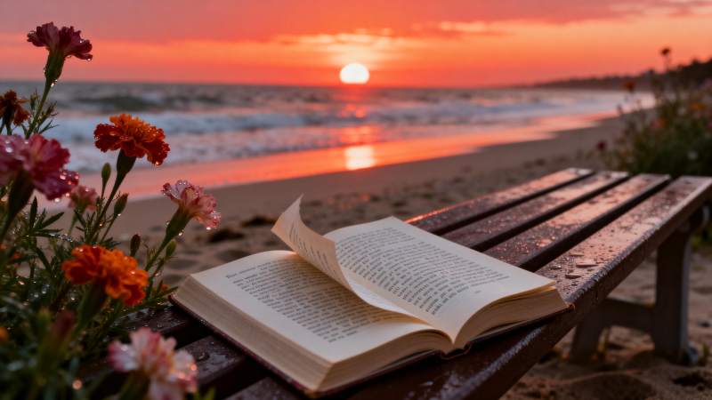 夕阳下读书的宁静图片