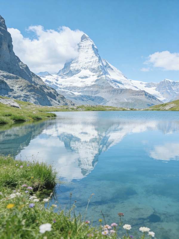 马特洪峰倒影湖图片