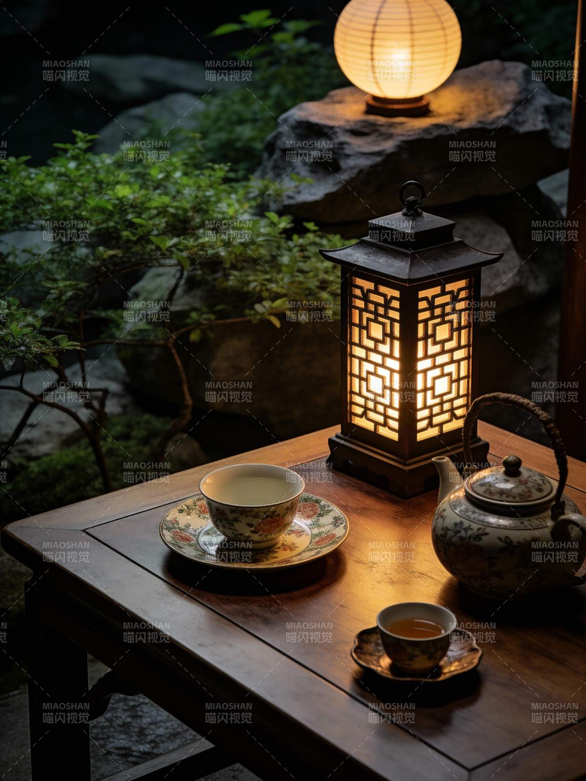 庭院夜茶香图片