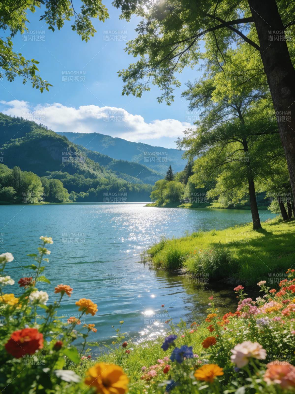 湖畔花影图片