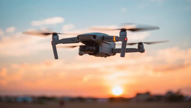 无人机飞越夕阳图片