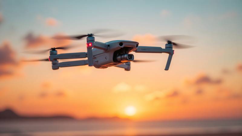 无人机日落飞行图片