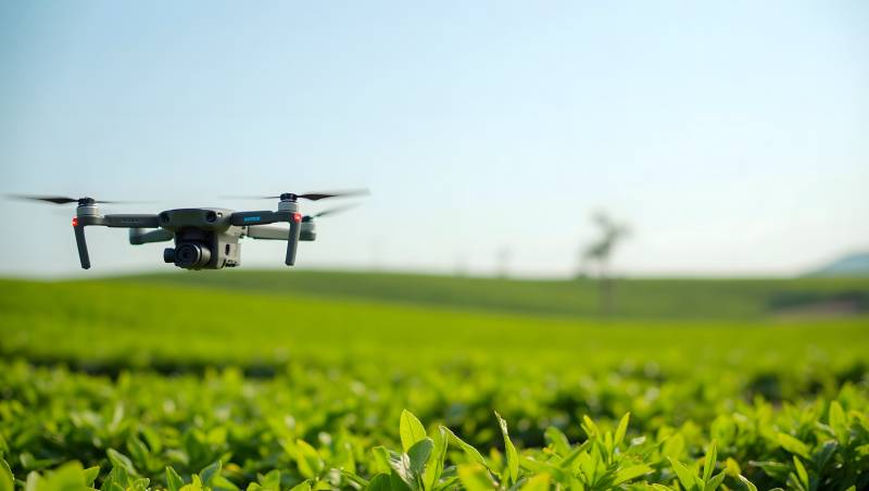 无人机飞越茶园图片