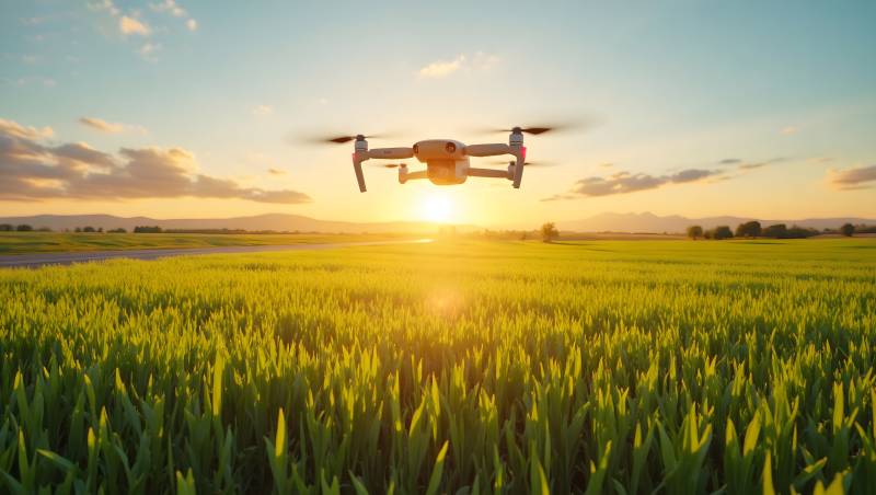 无人机飞越麦田图片