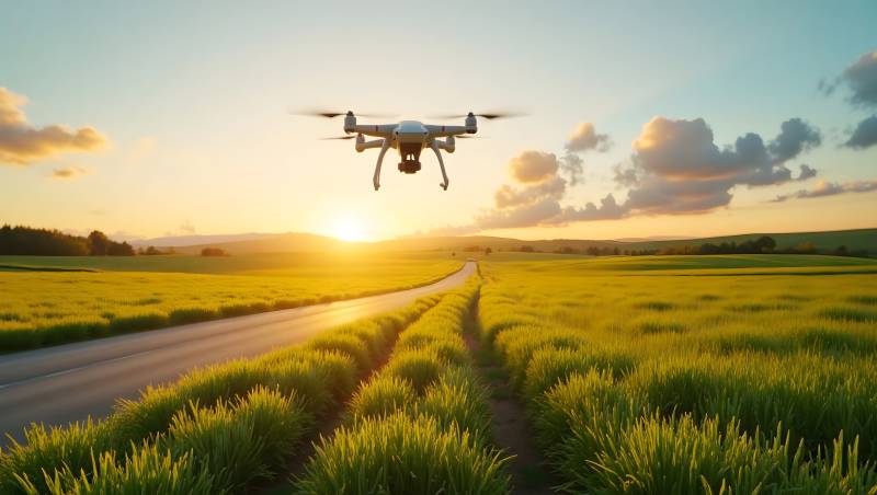 无人机飞越田野图片