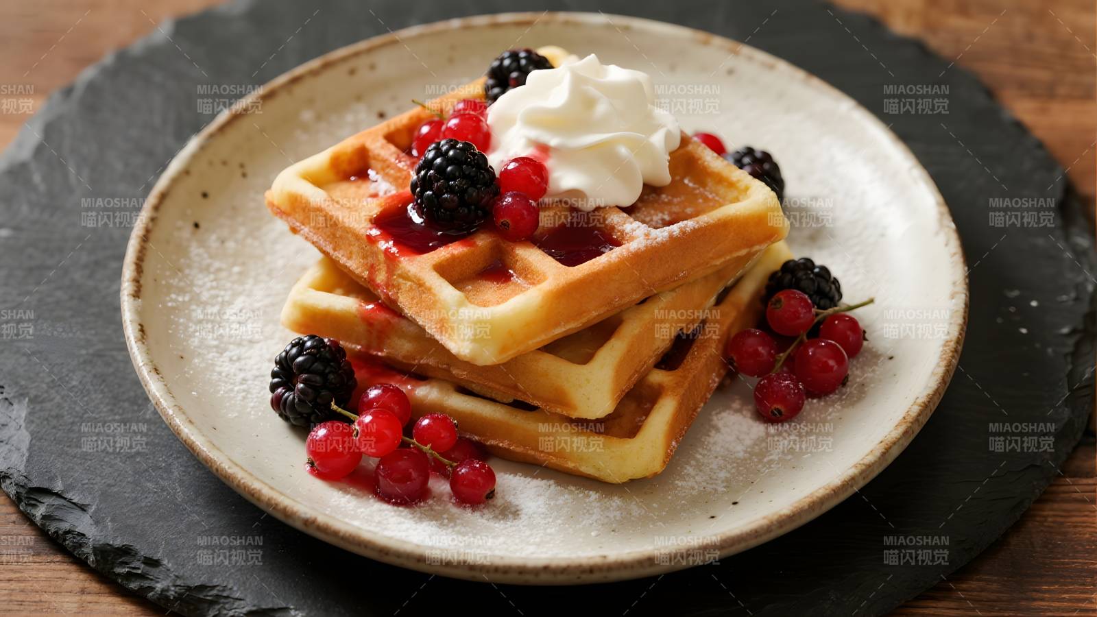 浆果奶油华夫饼图片