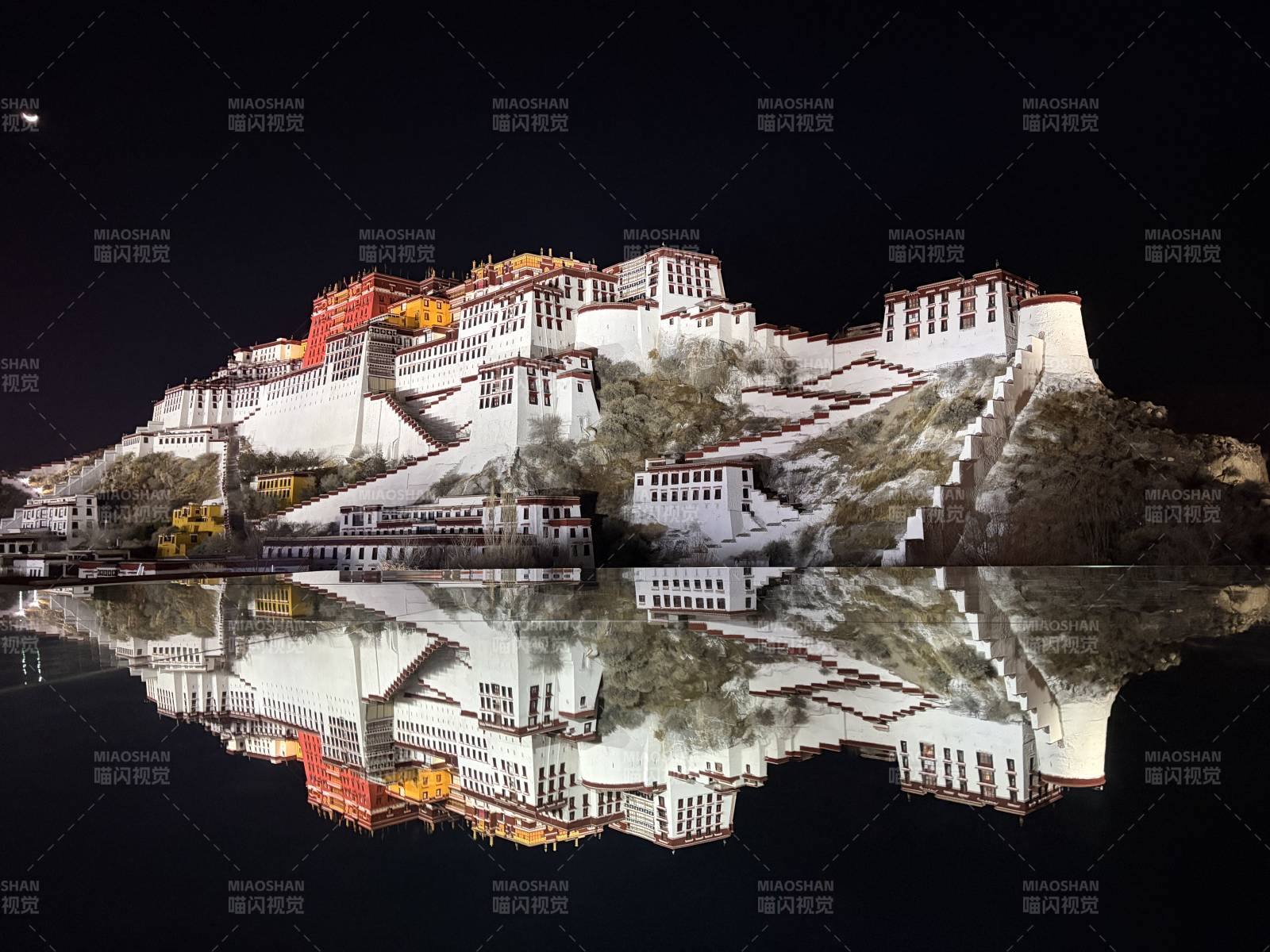 布达拉宫夜景倒影图片