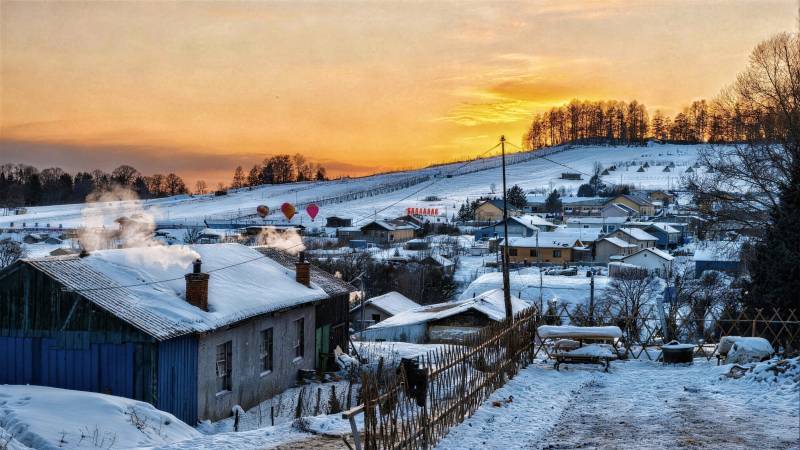 雪村日落美景图片