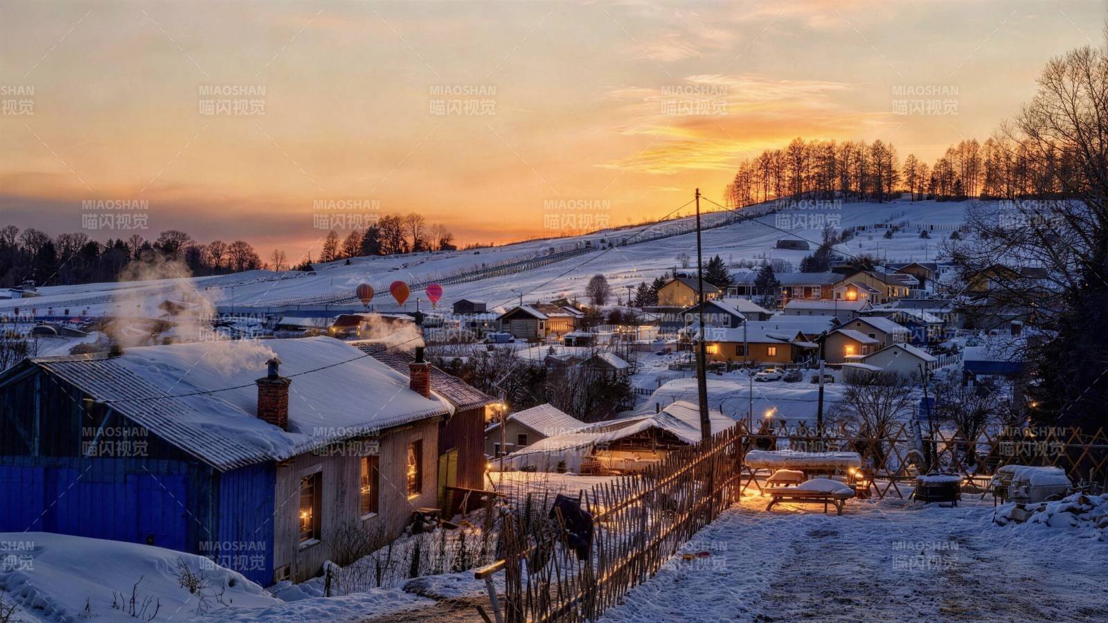 雪乡暮色静谧图片