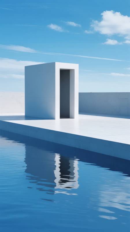 水边的白色建筑图片