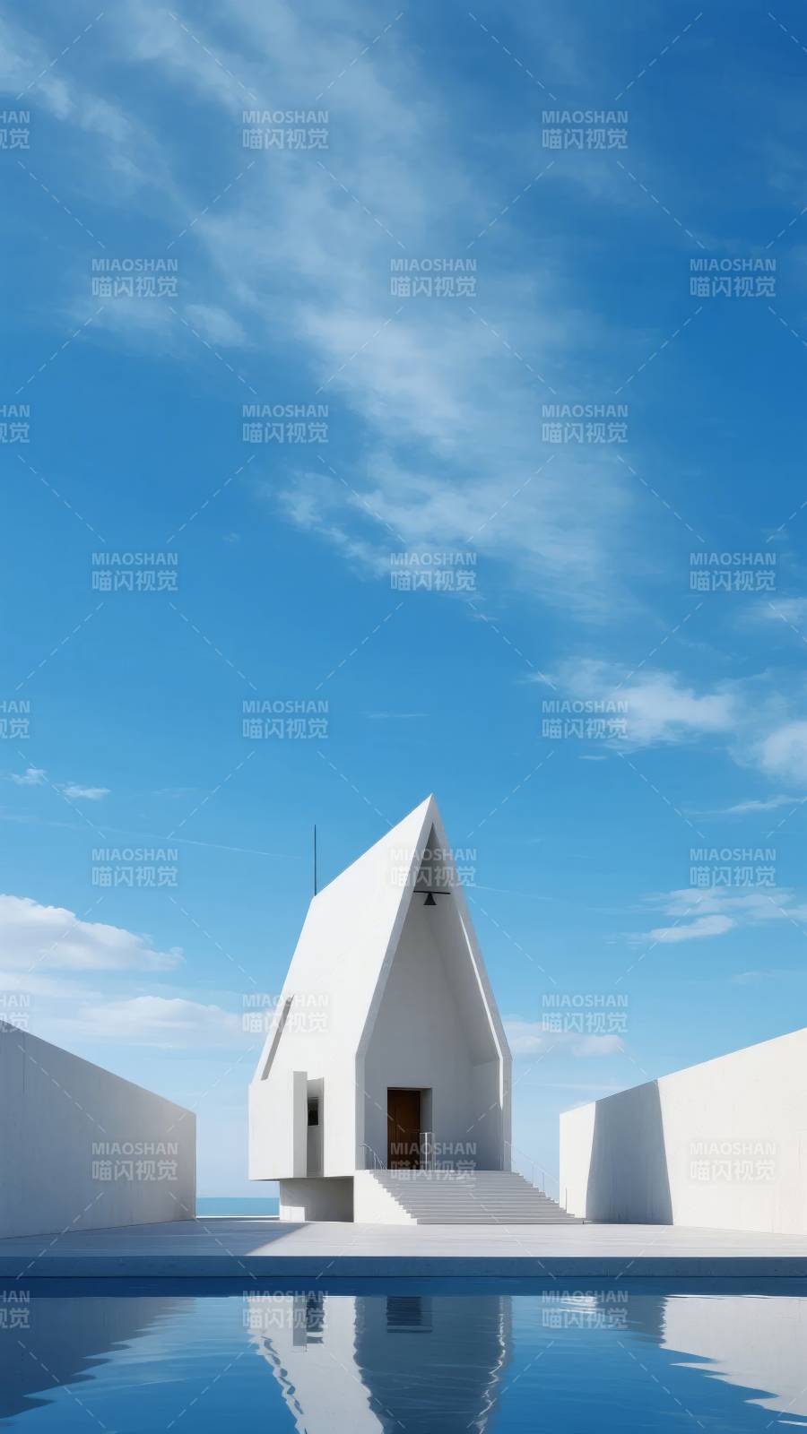 极简白屋映碧空图片