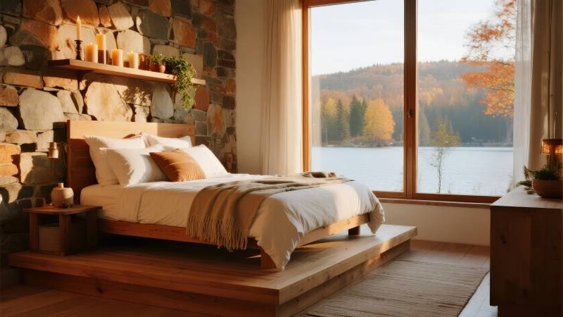 湖景木屋卧室图片