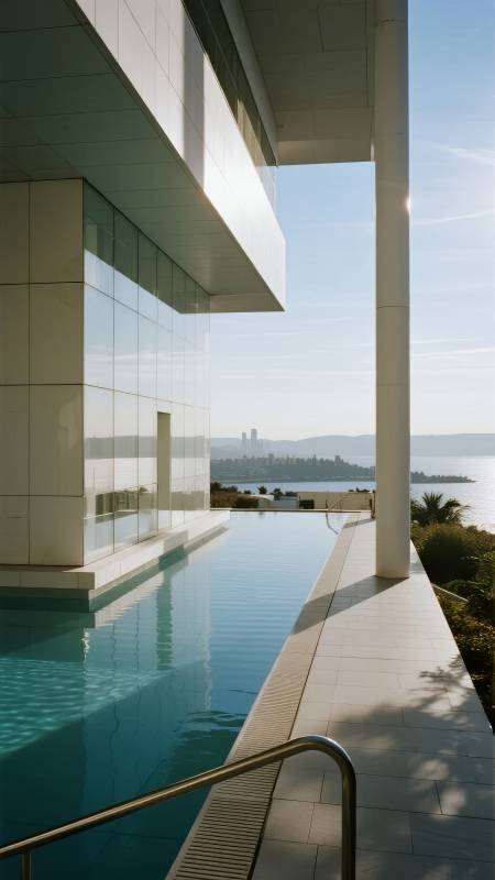 现代泳池海景图图片