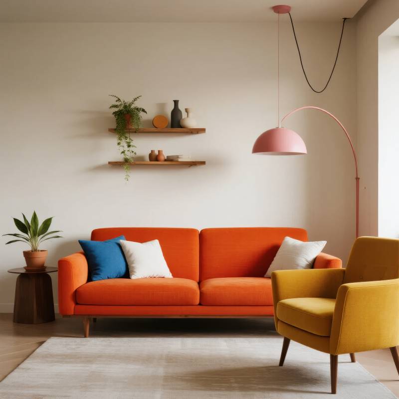 橙色沙发客厅布置图片