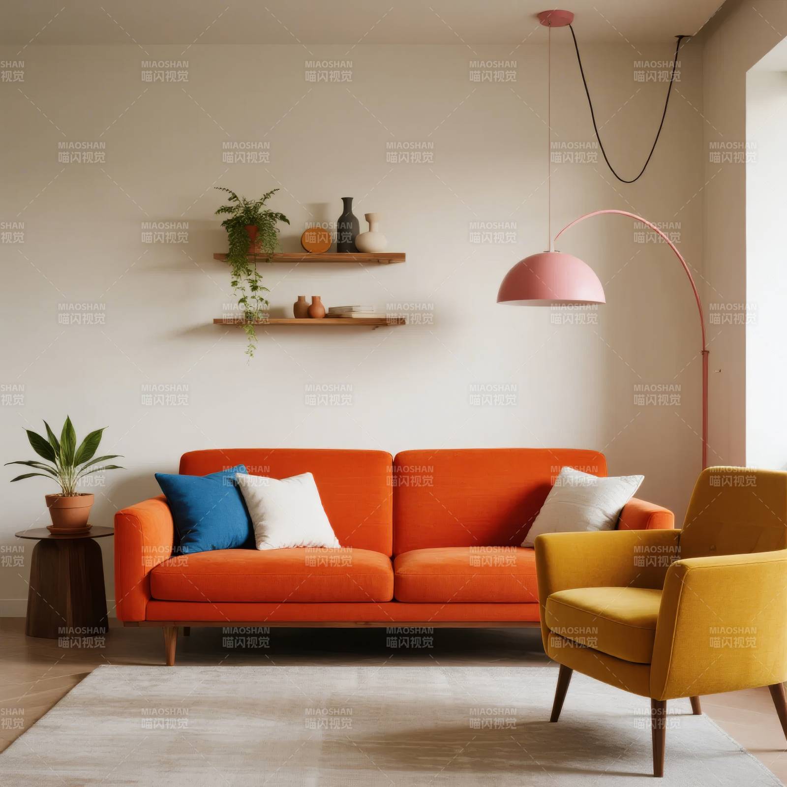 橙色沙发客厅布置图片