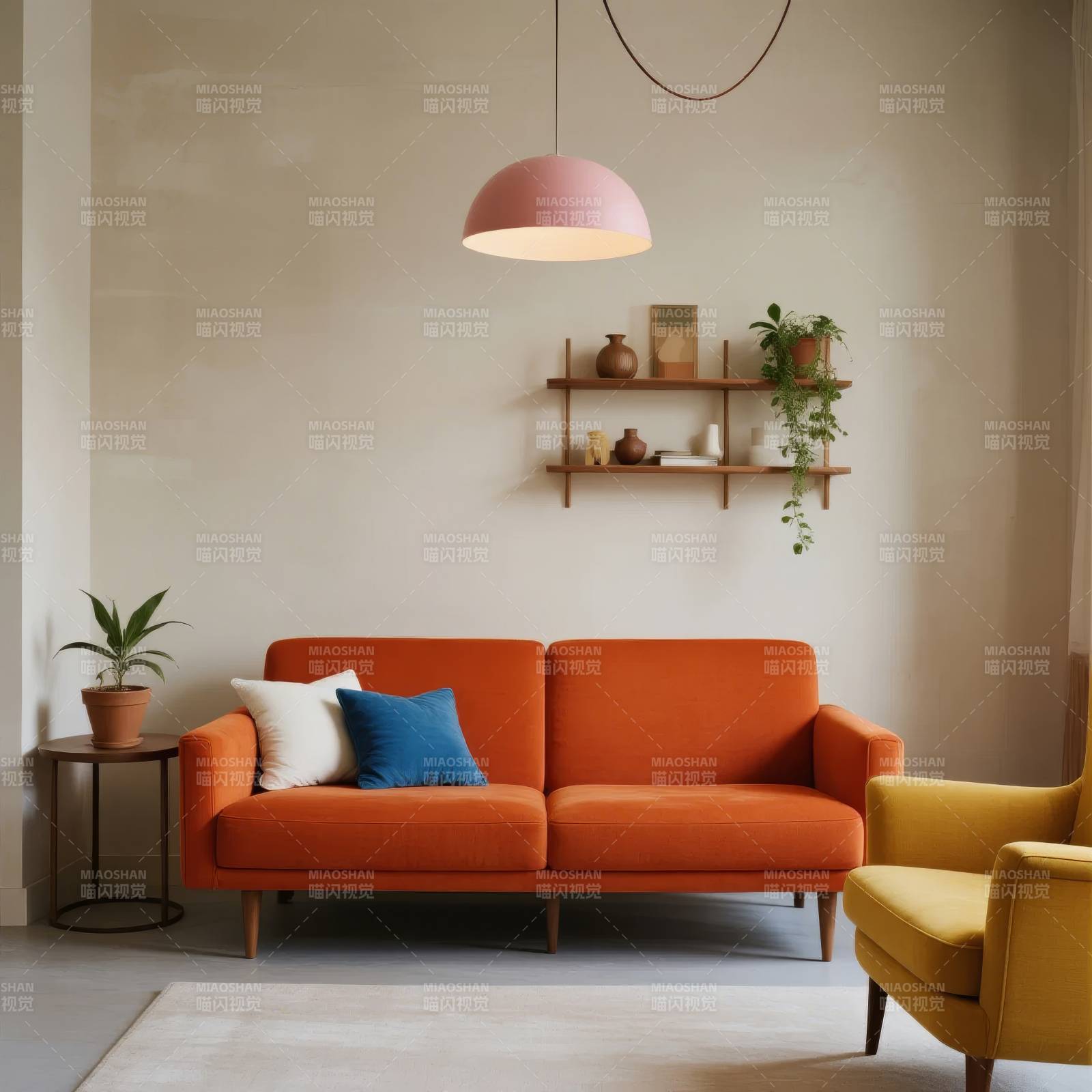 橙色沙发客厅一角图片