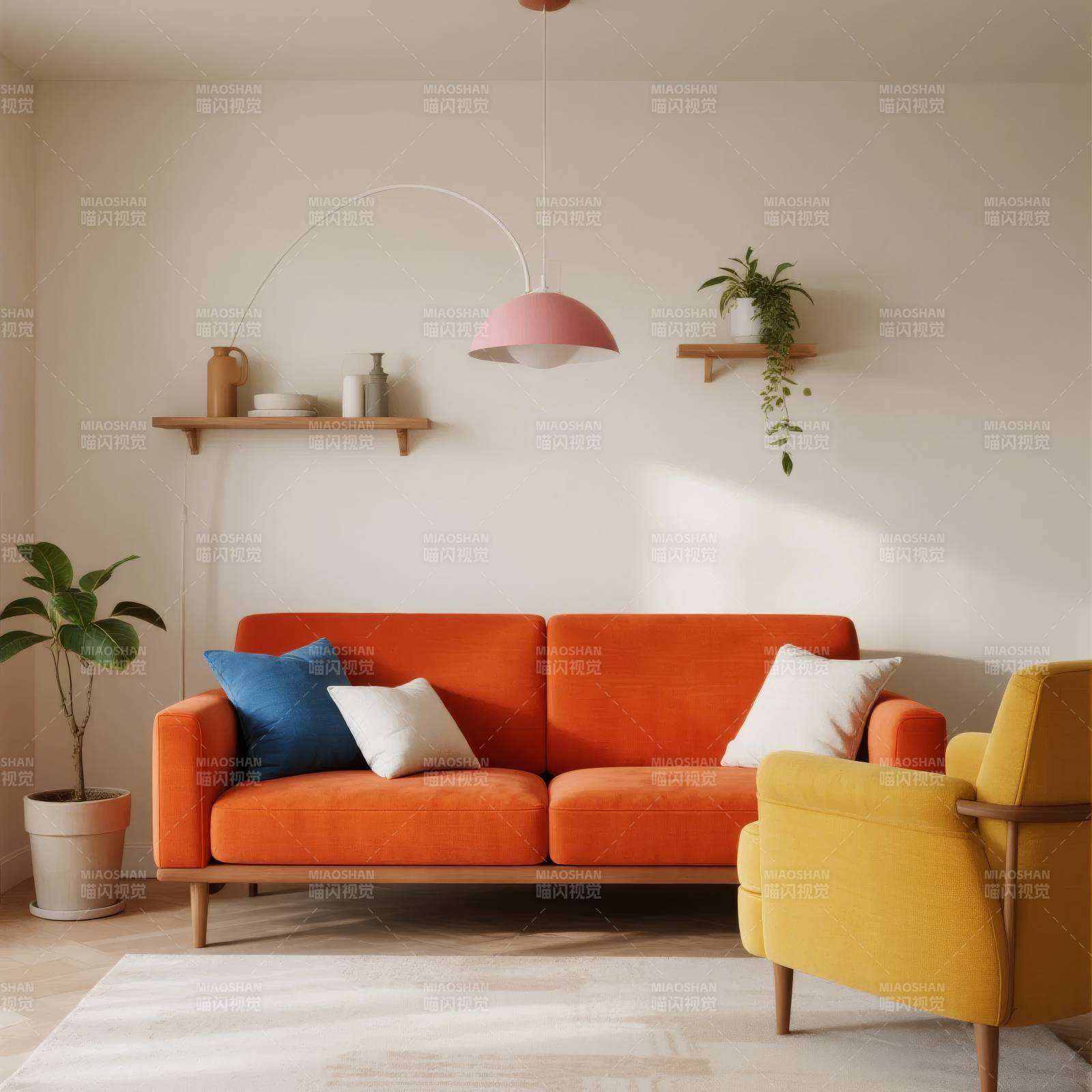 橙色沙发客厅布置图片
