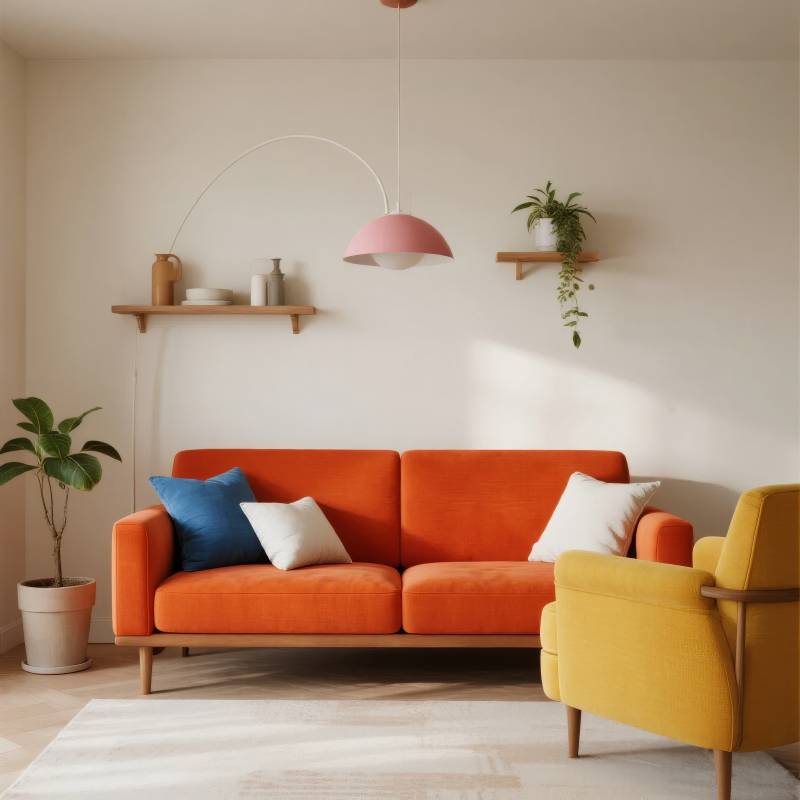 橙色沙发客厅布置图片