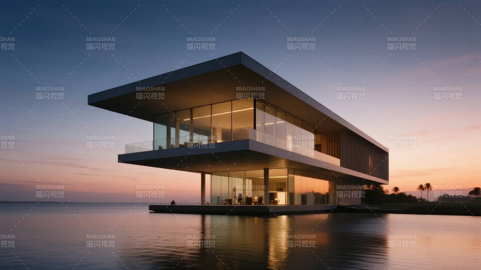 湖畔现代悬浮别墅图片