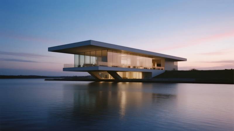 湖畔现代建筑图片