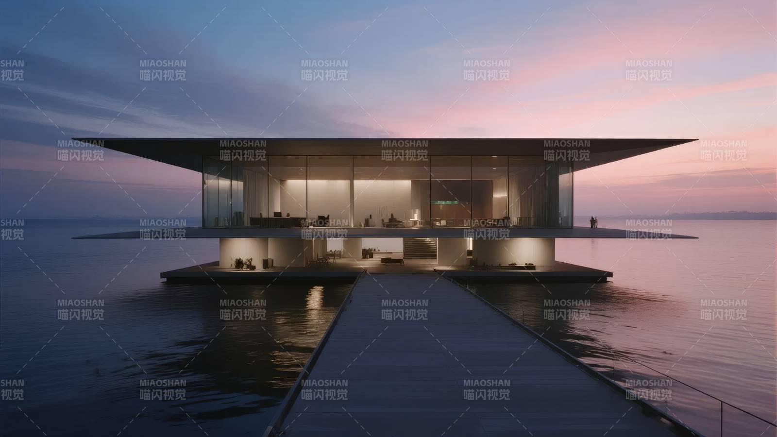 湖畔悬浮现代居所图片