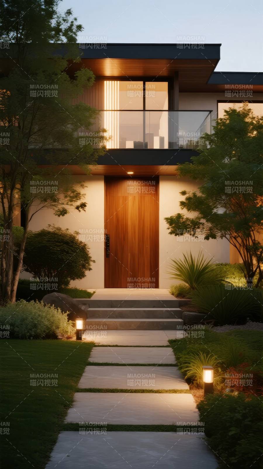 现代庭院夜景图片