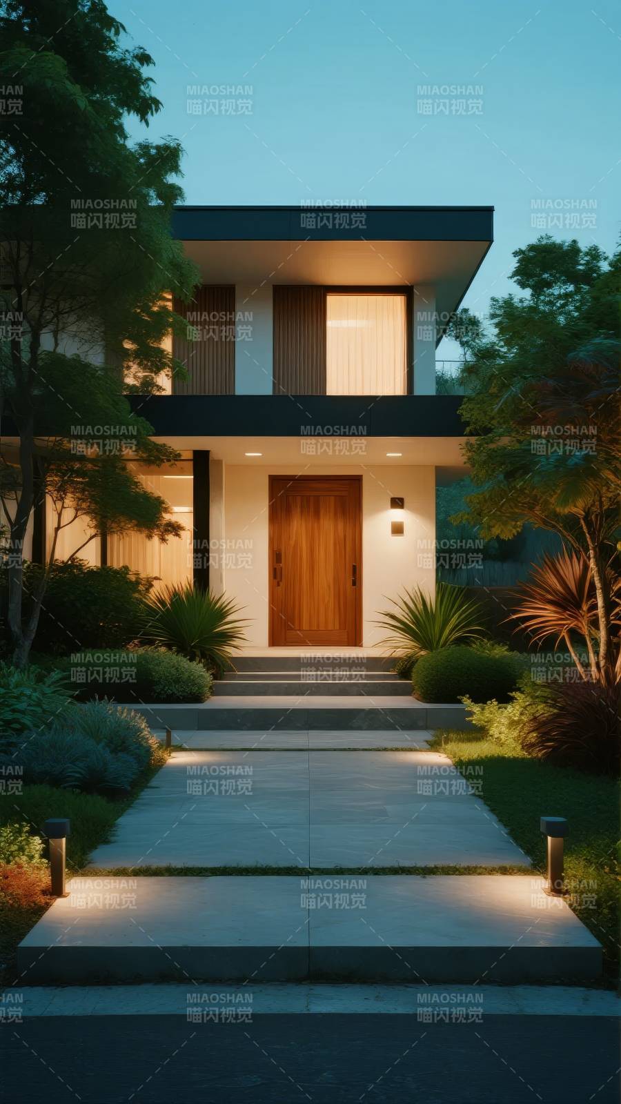 现代庭院夜景图片