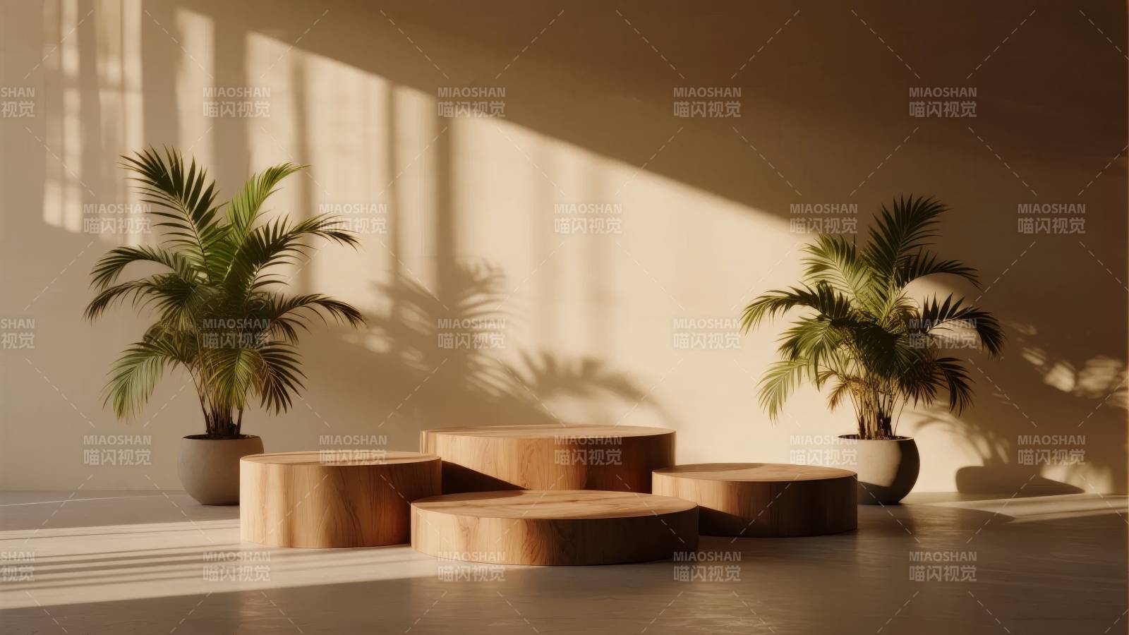 光影中的绿植与木台图片