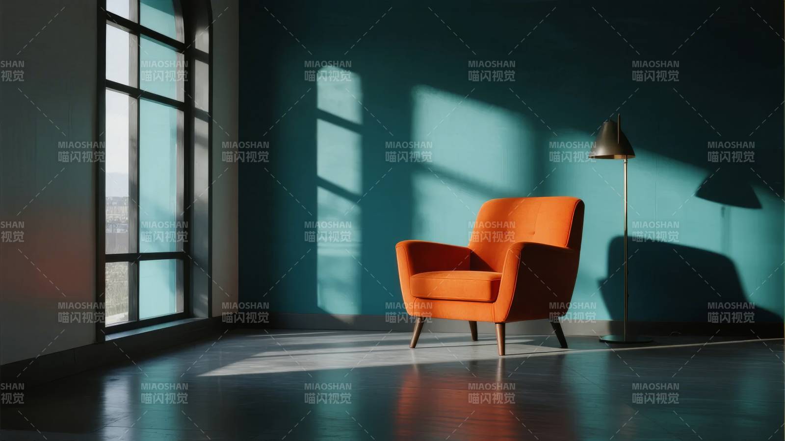 橙色沙发静谧光影图片