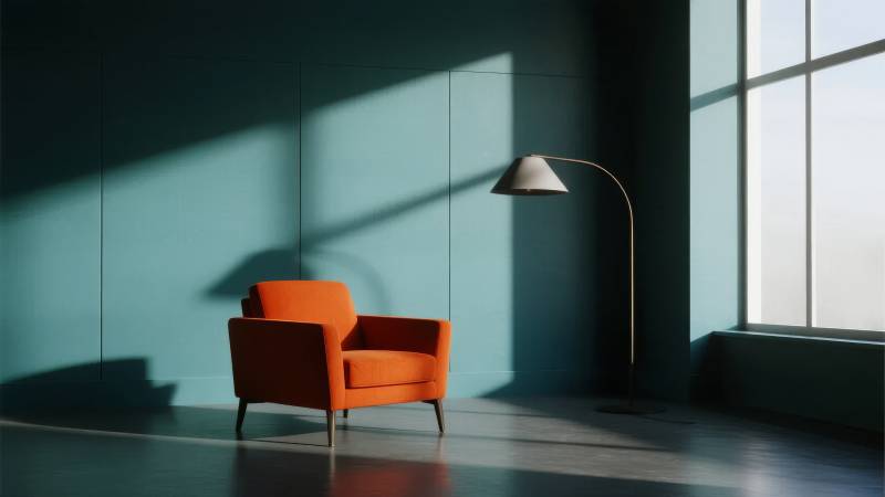 光影中的橙色沙发图片