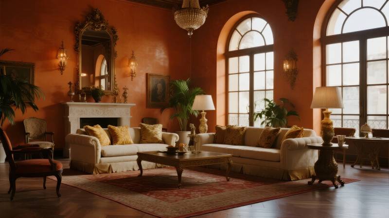 典雅客厅 温暖橙色图片