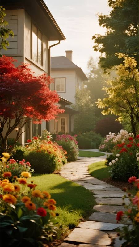 花园小径晨光图片