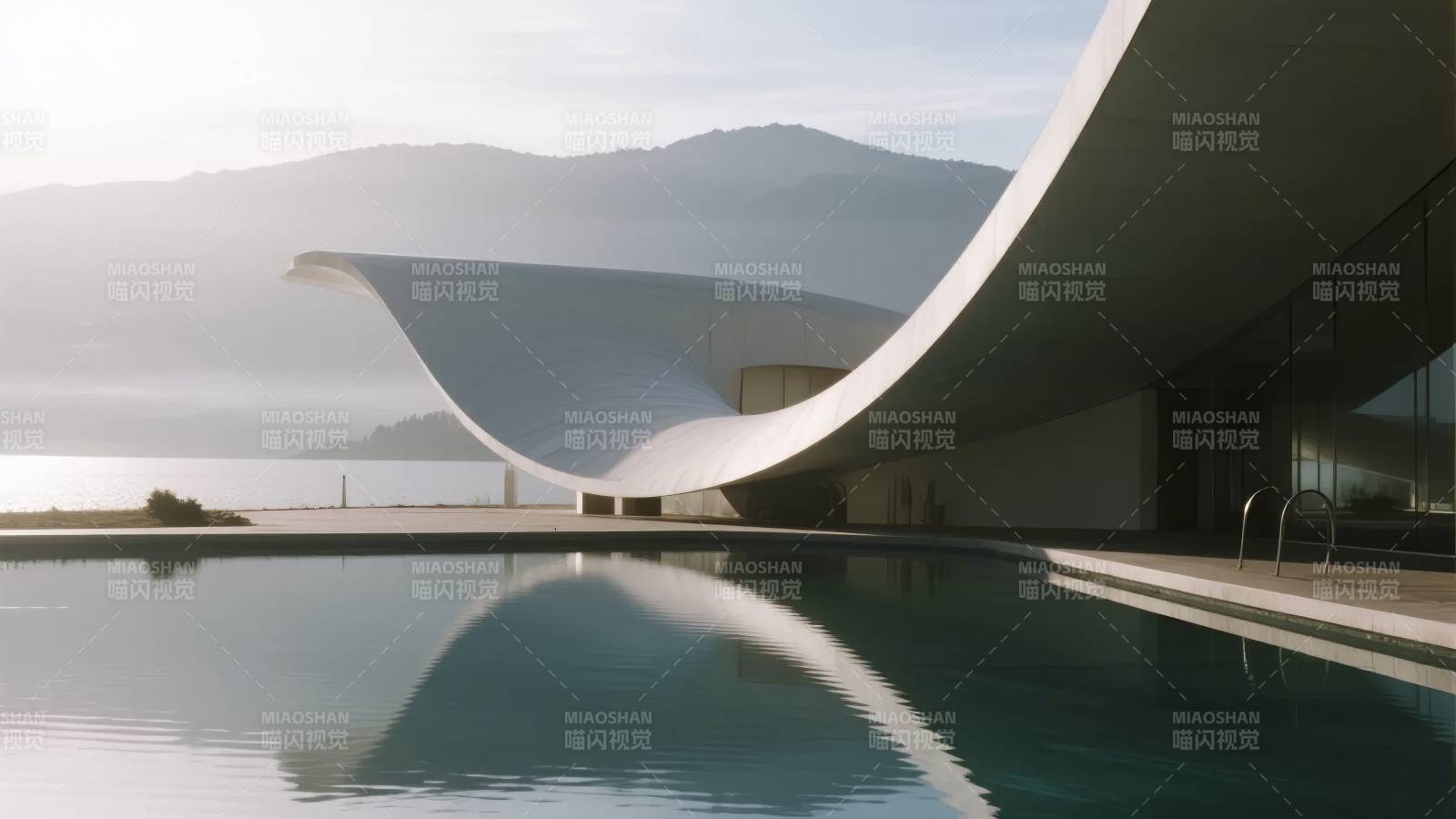 现代建筑与泳池倒影图片