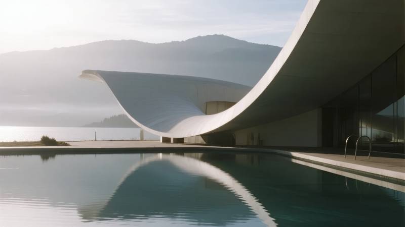 现代建筑与泳池倒影图片