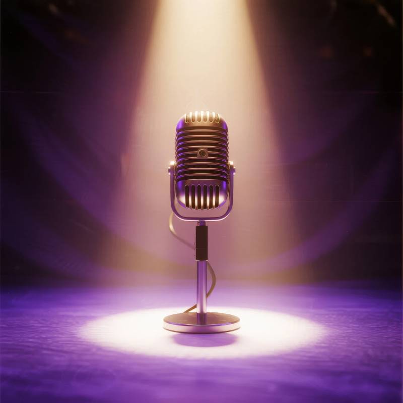 舞台聚光灯下的麦克风图片