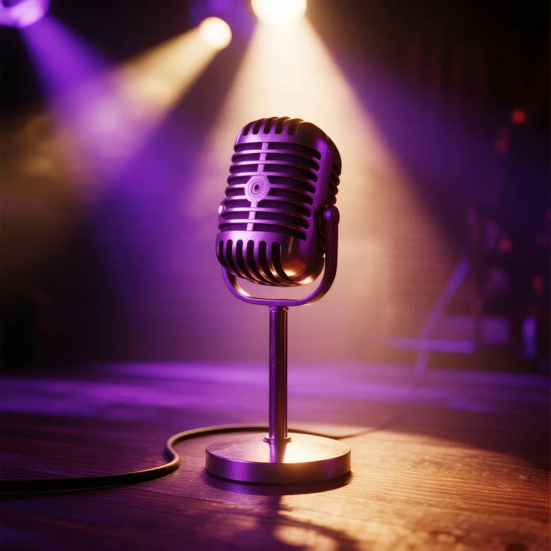 舞台聚光下的麦克风图片