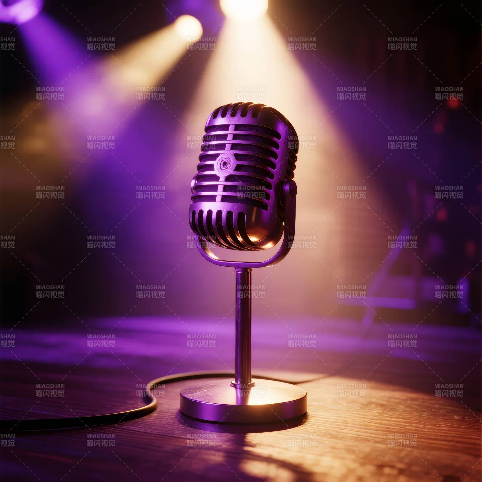 舞台聚光下的麦克风图片