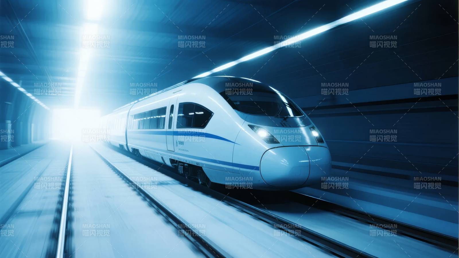 高速列车疾驰隧道图片