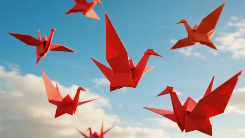 红纸鹤飞蓝天图片