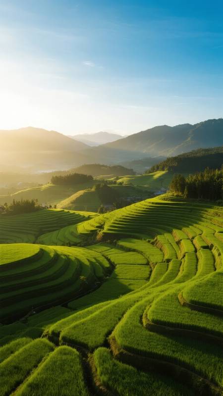 梯田晨曦图片