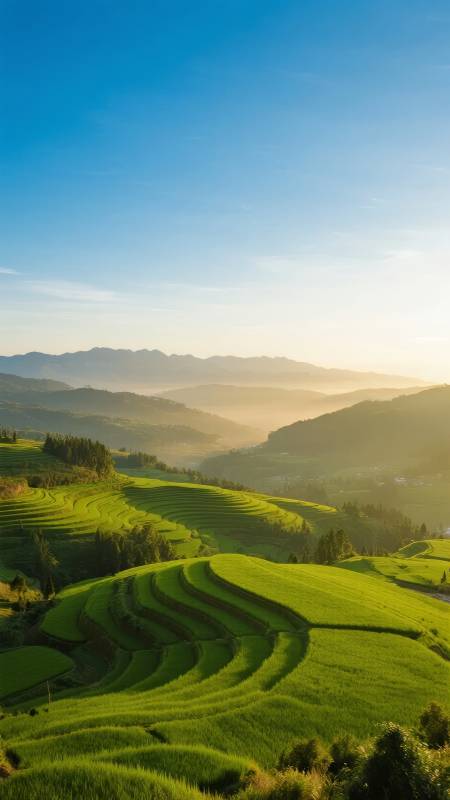 梯田晨曦图片