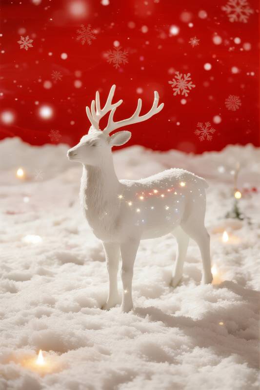 雪中白鹿 圣诞温馨图片