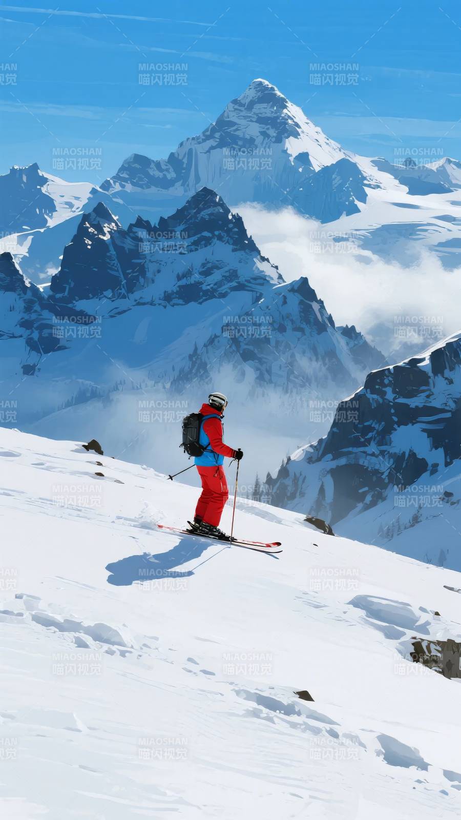 雪山滑雪者图片