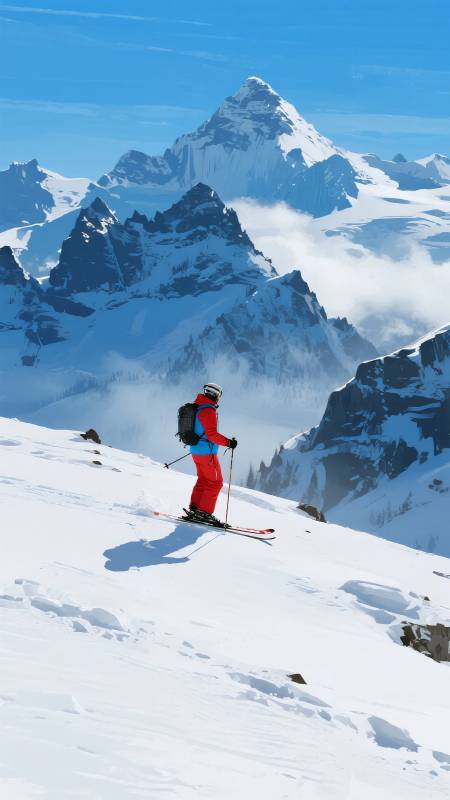 雪山滑雪者图片