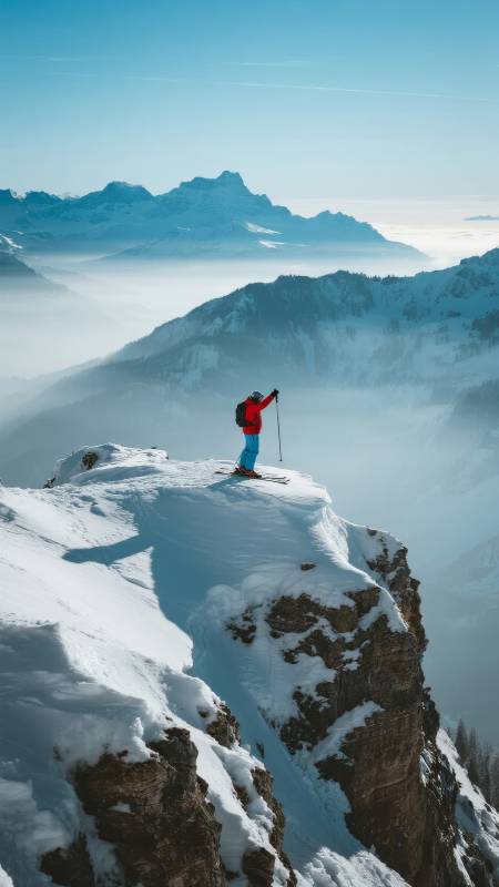 雪峰之巅 一人独行图片