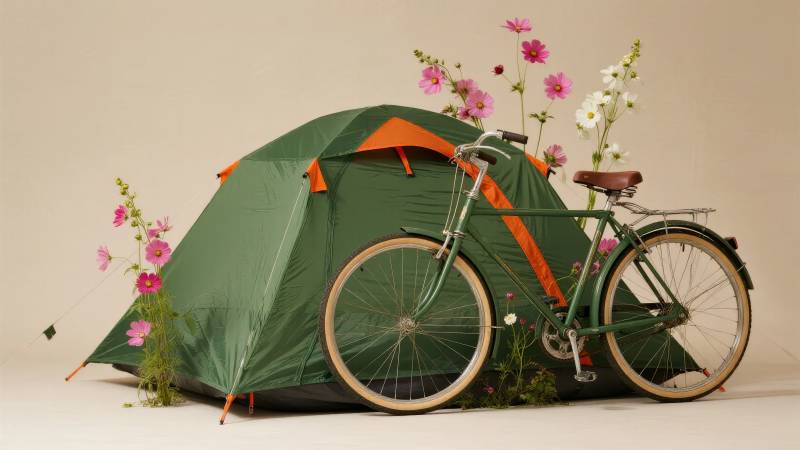 帐篷与自行车的静谧时光图片
