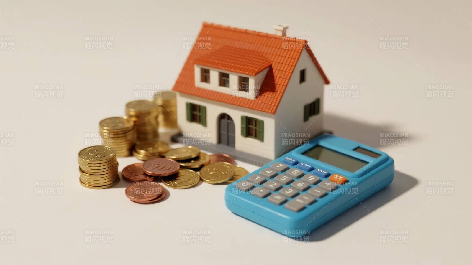 房屋 硬币与计算器图片