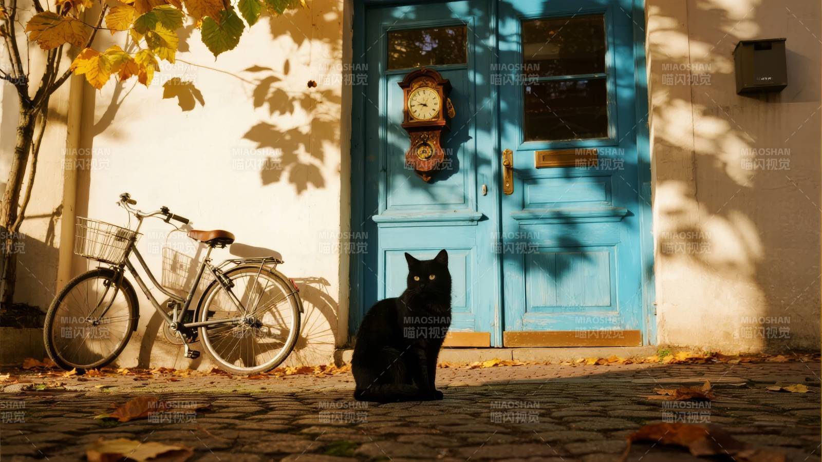 黑猫守蓝门图片
