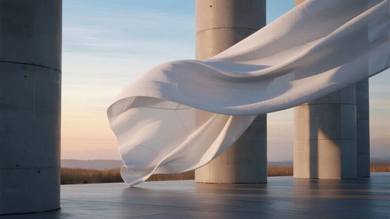 风拂白布 柱影相映图片