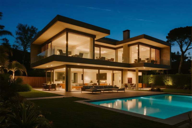 现代别墅夜景图片